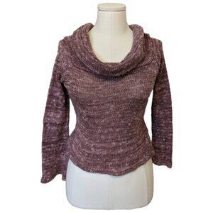 Vintage Y2K Fuzzy Knit Sweater Pink Pullover Preppy Cozy Sheer Cowl Neck S